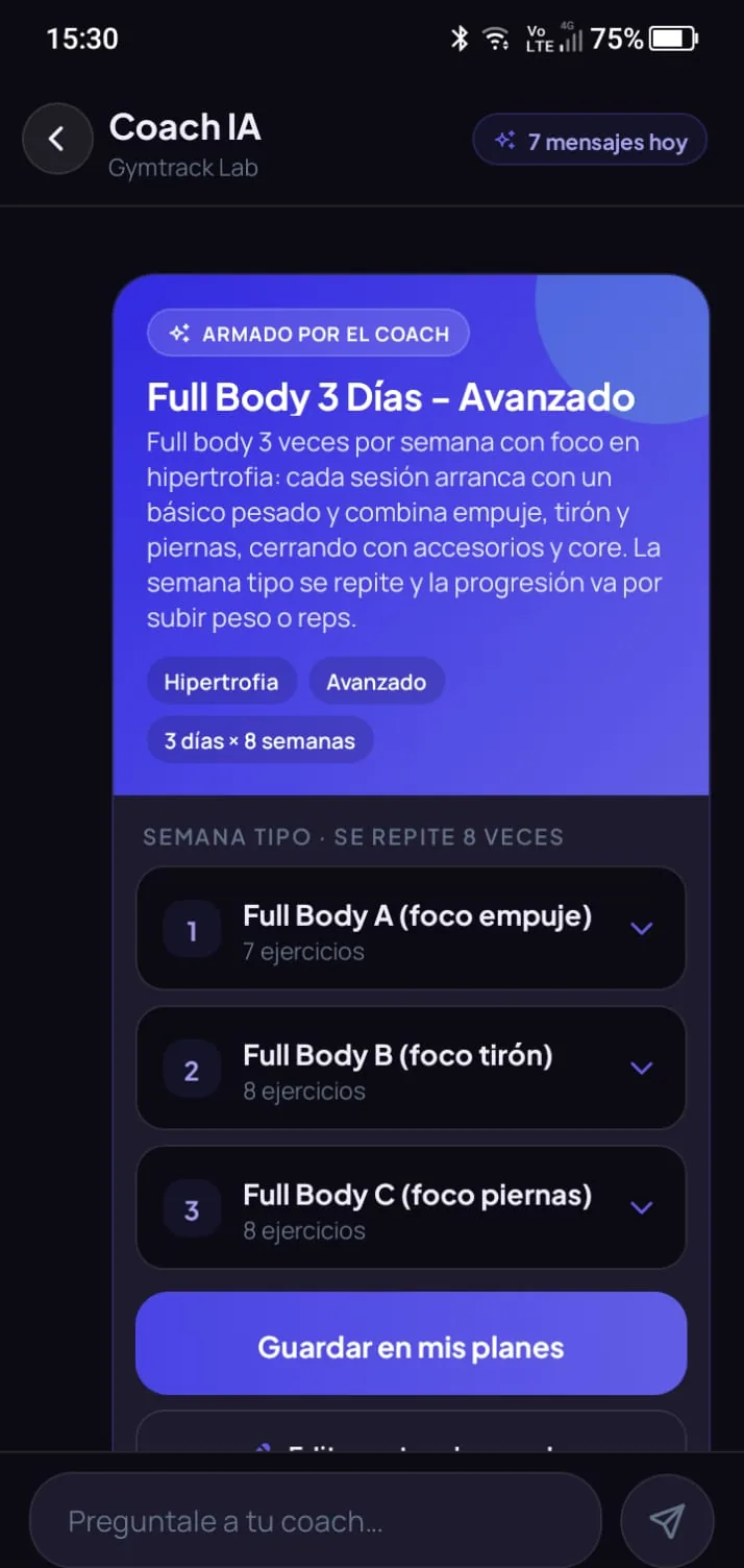 App del socio: Un coach que le arma el plan